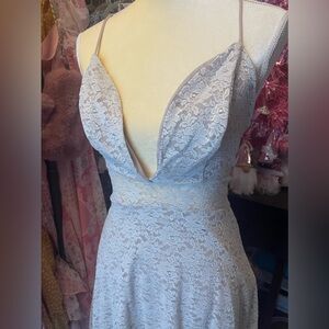 High-low, open back, lace dress